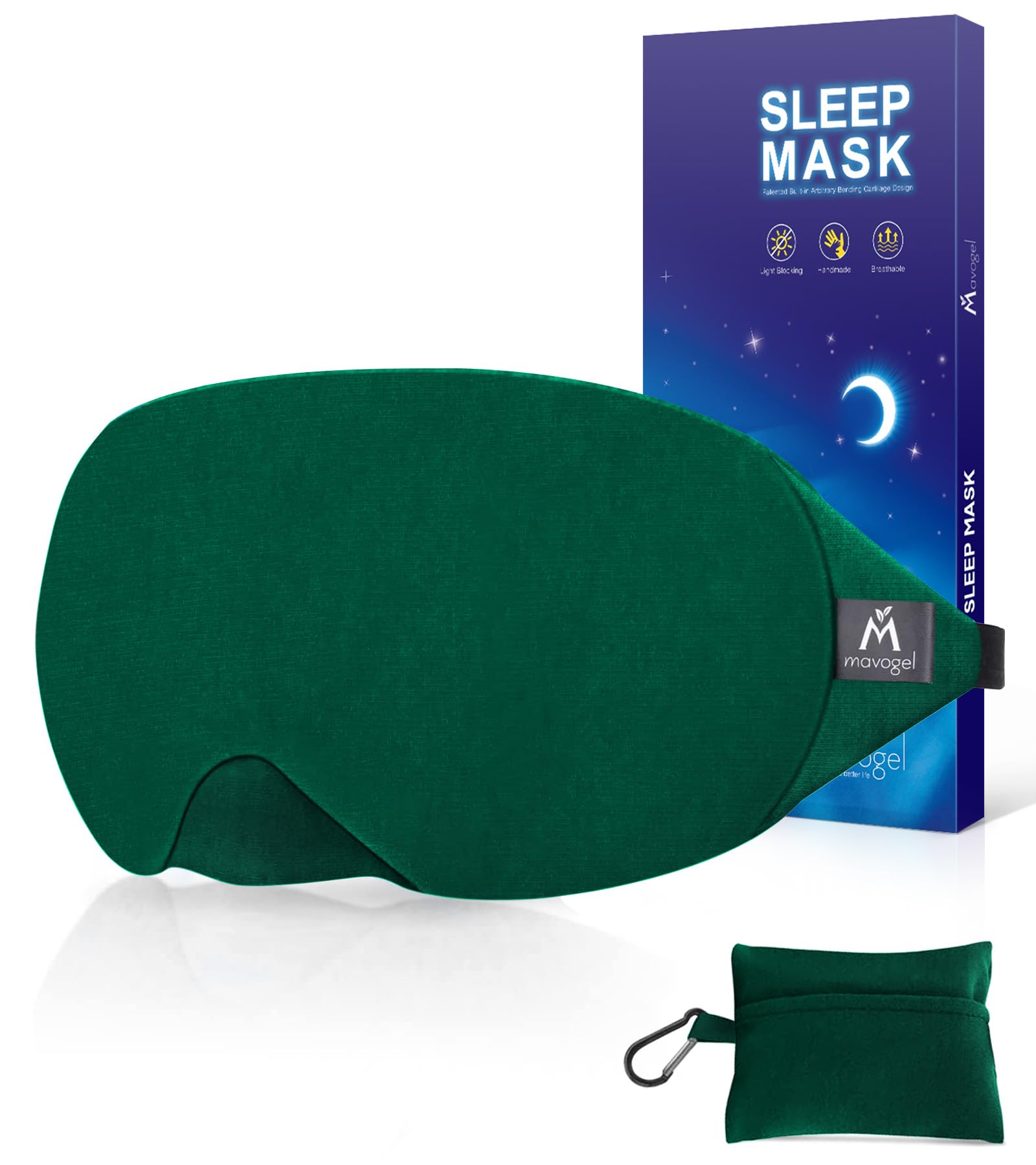 Mavogel antifaz algodón verde, bloqueo de luz cómodo para dormir.