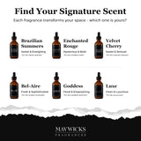 Mavwicks Enchanted Rouge, notas jazmín y azafrán para estancias aromáticas.