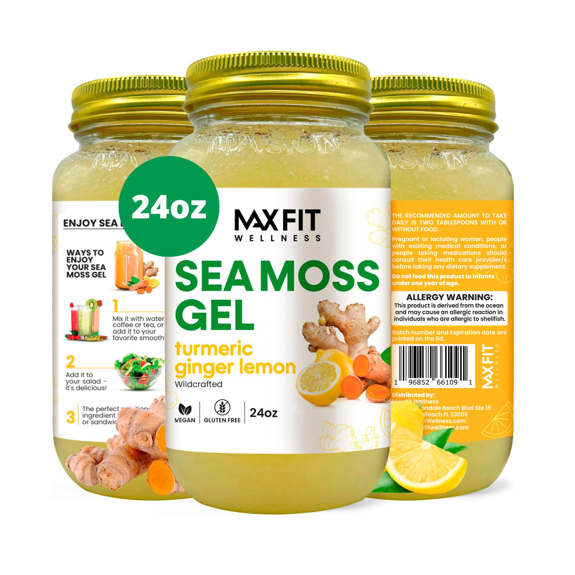 MAX FIT gel de musgo de mar, frasco de 24oz, ideal para nutrición diaria