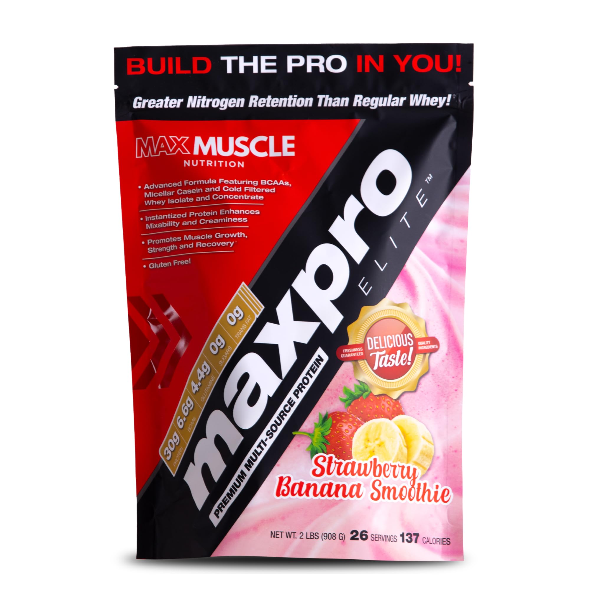 Max Muscle Maxpro Elite empaque de proteína para almacenamiento y uso diario