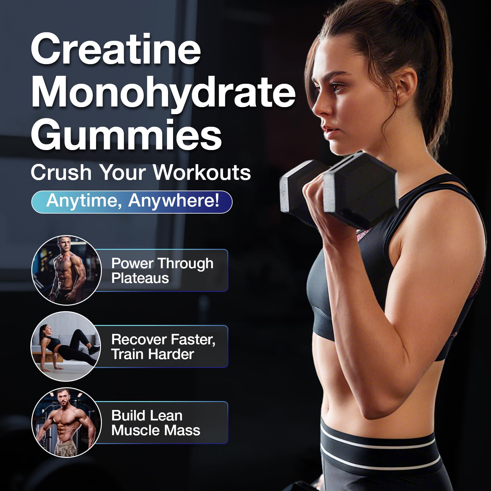 MaxHemp gominolas creatina sabores frutos del bosque, energía para el gimnasio.