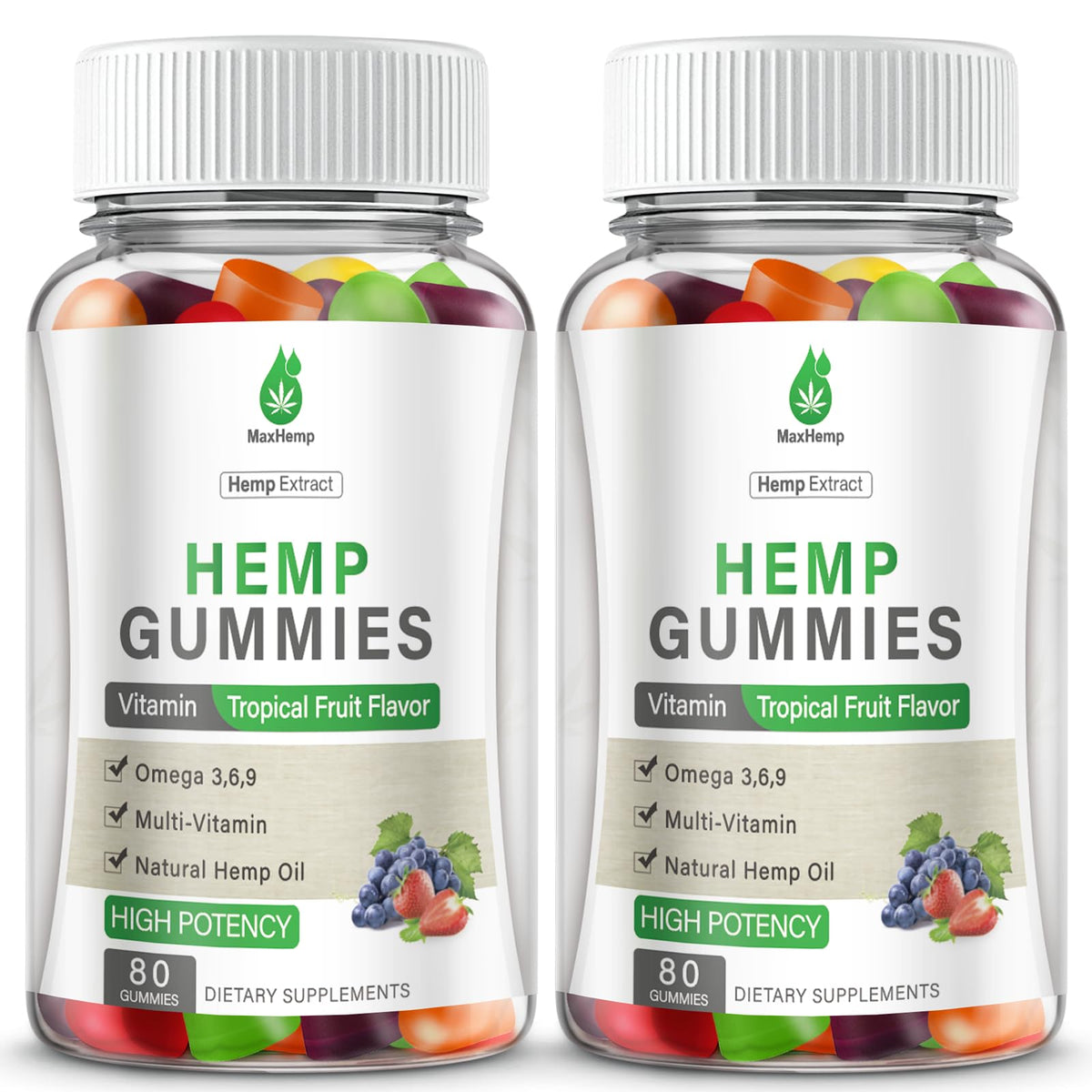 Gomitas MaxHemp sabor frutas tropicales como snack diario