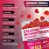 Gominolas de creatina Maxhemphealth sabor frambuesa, masticación fácil para sesiones rápidas.