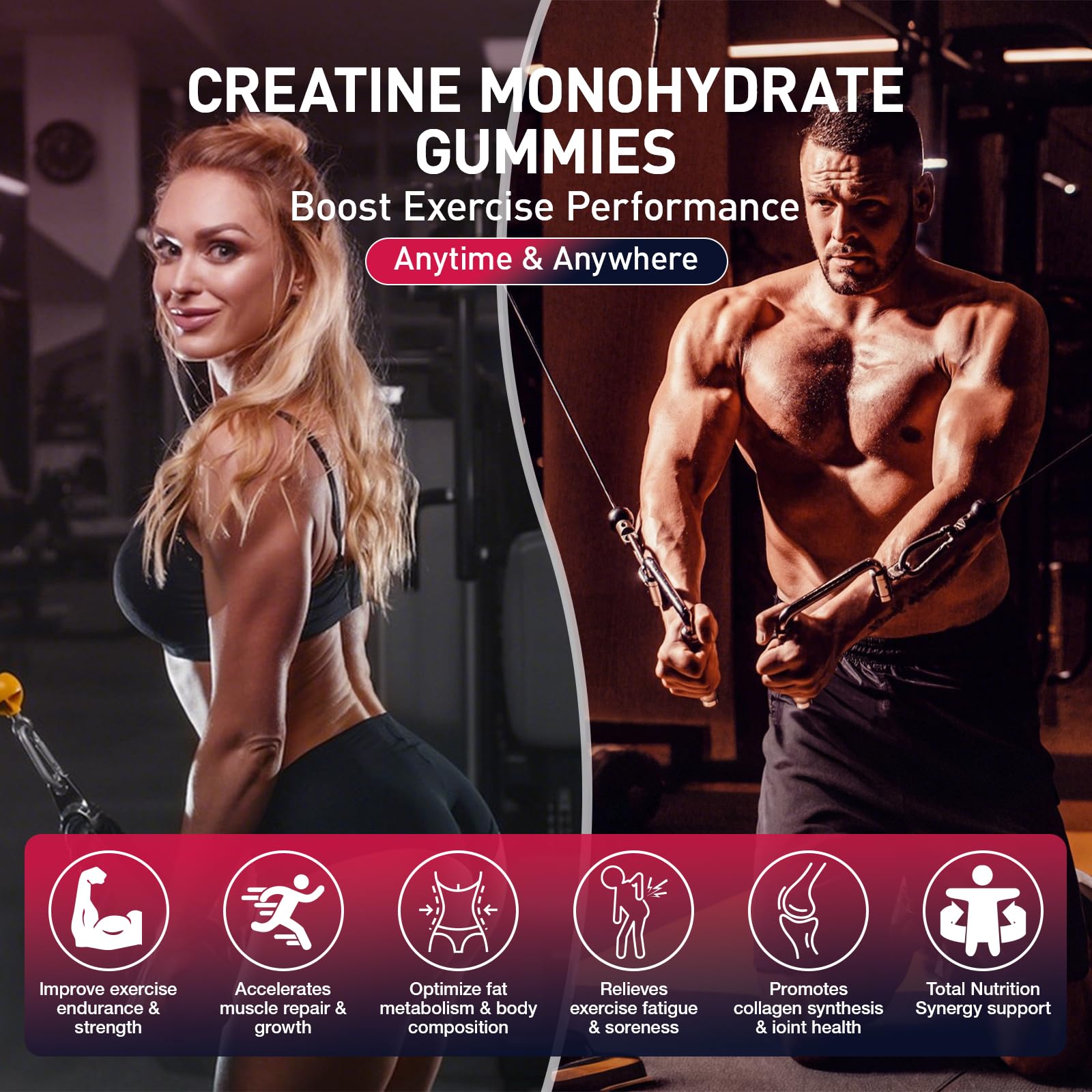 Gominolas de creatina Maxhemphealth sabor frambuesa, porción diaria para apoyo consistente.