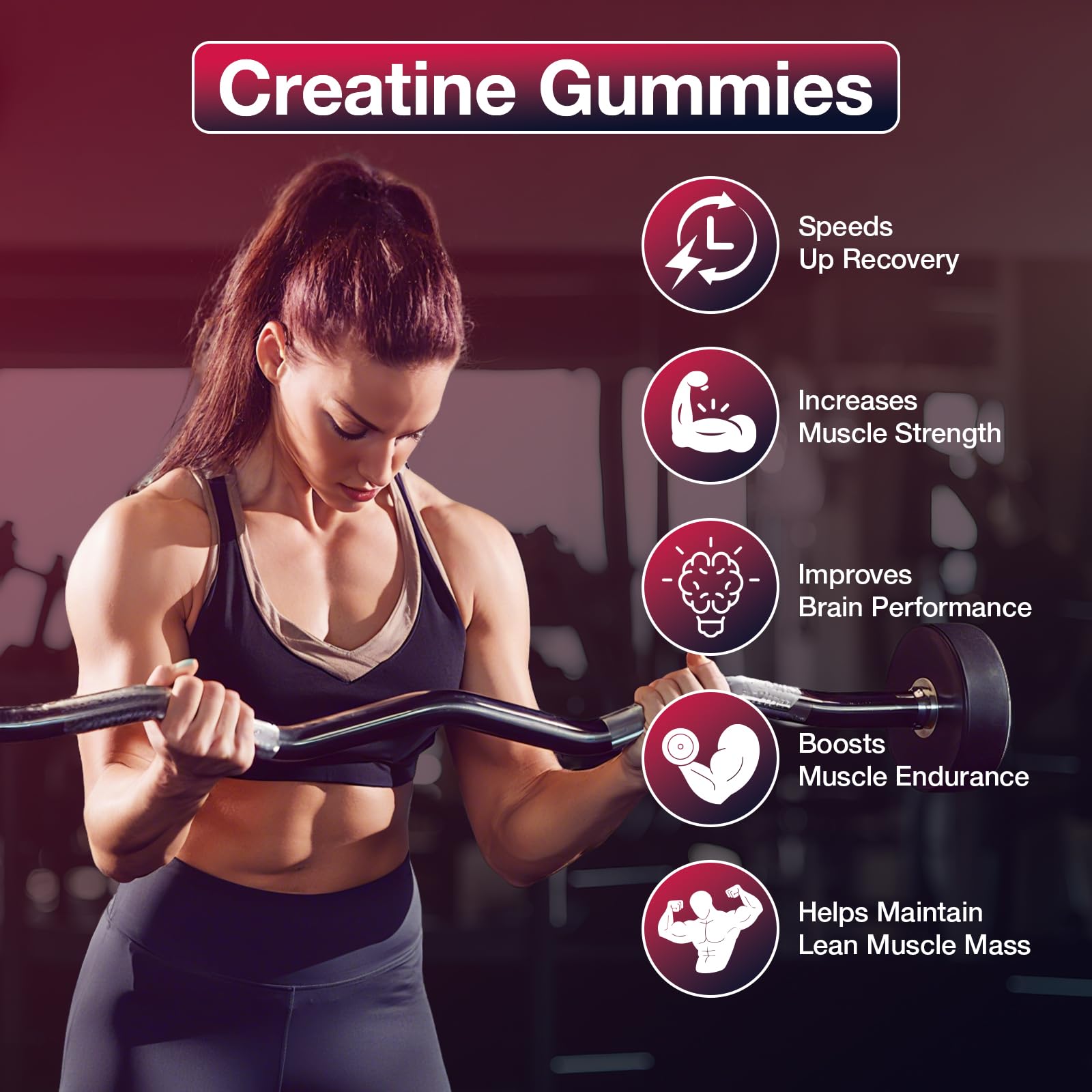 Gominolas de creatina Maxhemphealth sabor frambuesa, sabor agradable para complementar tu rutina.