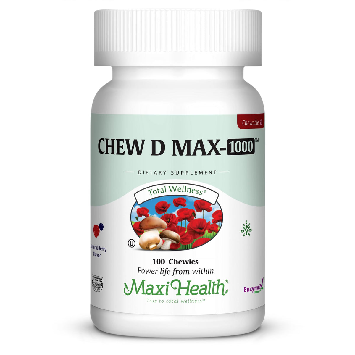 Maxi Health Chew D Max tableta masticable, sabor mora, para apoyo diario de calcio