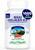 Maxi Health colágeno marino 1000 mg en botella, soporte para articulaciones y piel.
