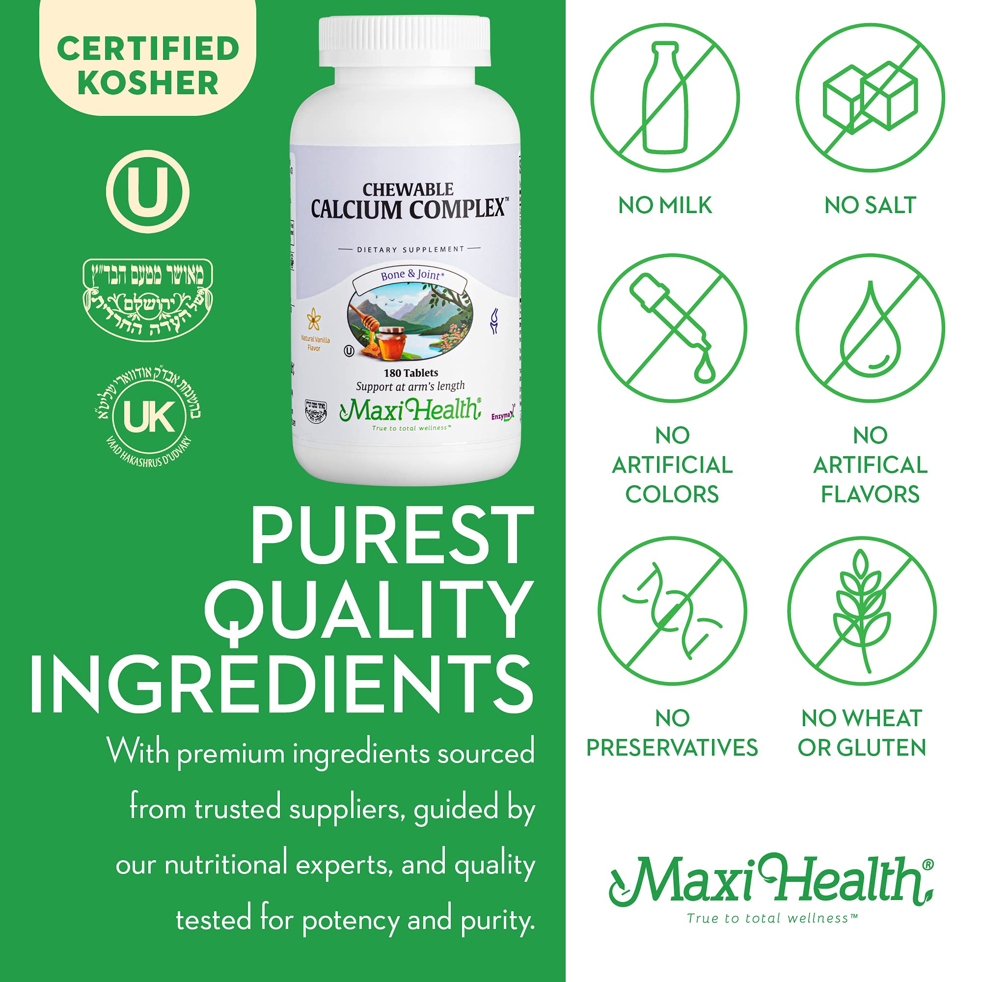  Maxi Health Etiqueta kosher y fórmula limpia para bienestar diario.