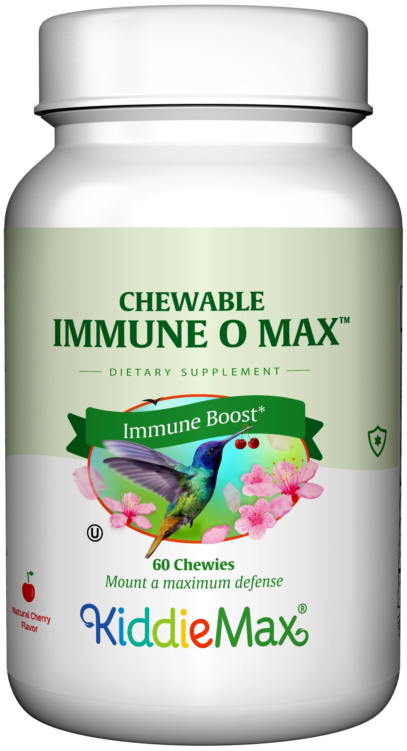 Maxi Health Immuno-O-Max, tableta masticable sabor cereza, para apoyo inmunitario diario.