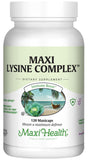 Maxi Health Lisina Complex con probióticos, botella visible para bienestar diario.