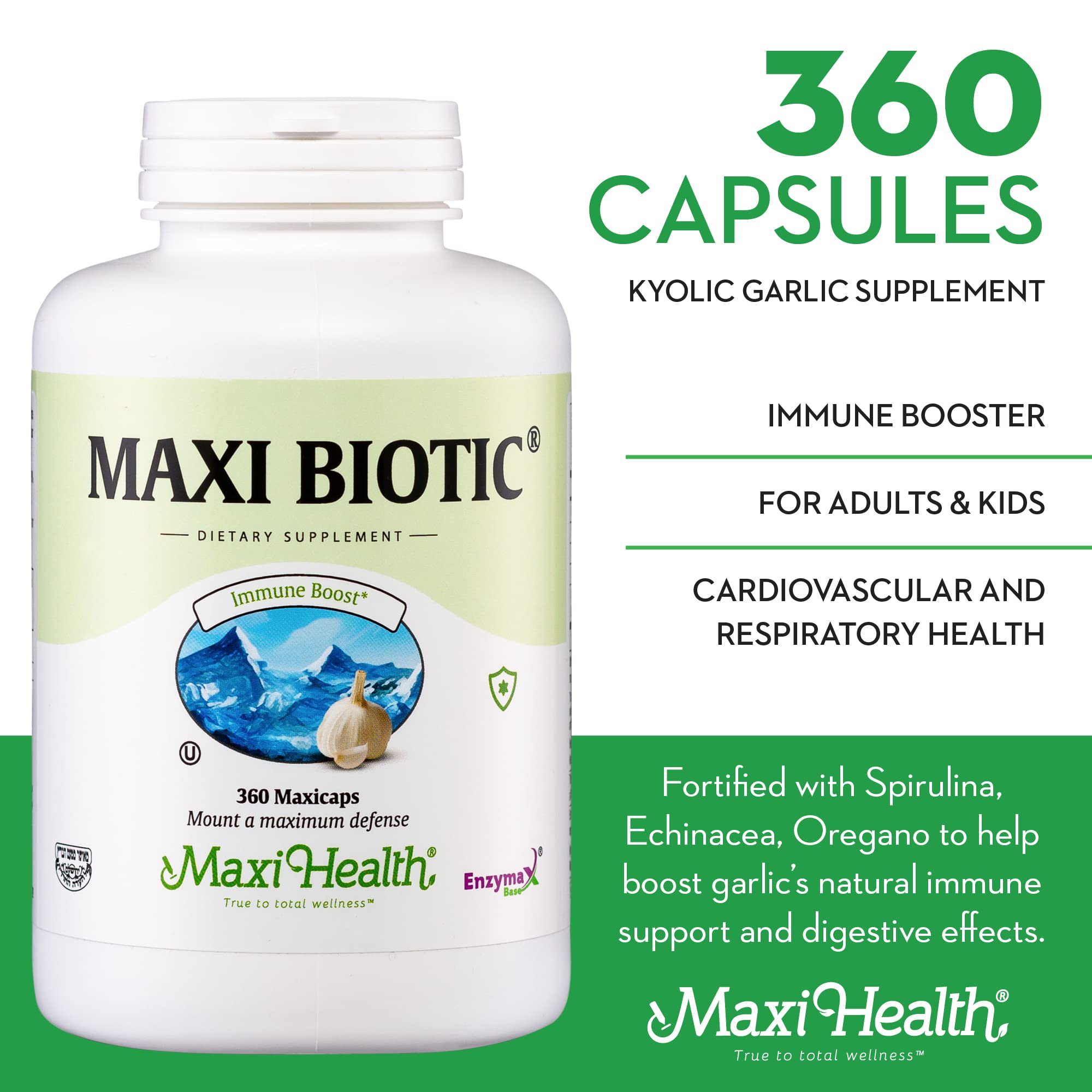 Maxi Health Maxi Biotic con Enzymax para apoyo digestivo diario.