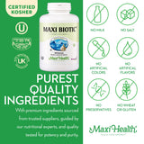 Maxi Health Maxi Biotic etiqueta detallada con dosis y ingredientes.