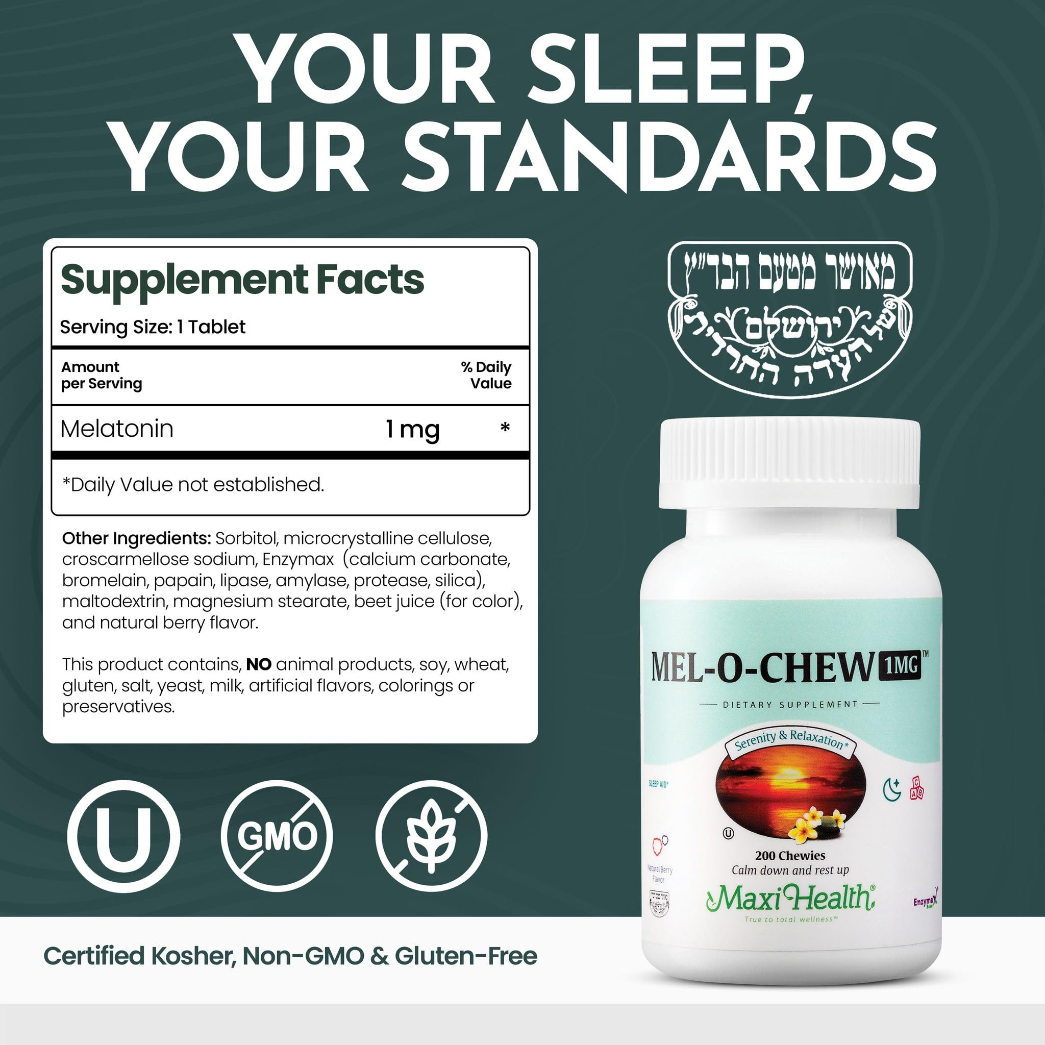 Maxi Health Mel-O-Chew uso nocturno: tableta masticable antes de dormir.