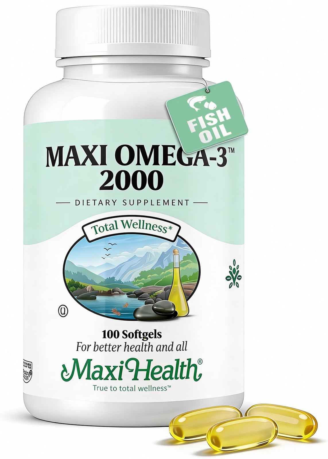 Maxi Health Omega-3, botella de triple fuerza para apoyo diario al bienestar general