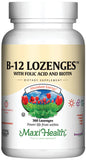 Pastillas sublinguales Maxi Health B12 sabor fresa para energía diaria.