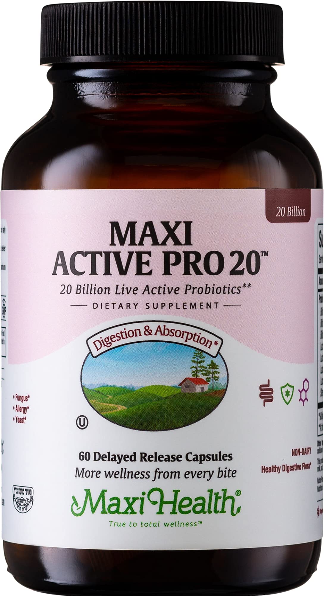Maxi Health Probiotics cápsulas digestivas para apoyo intestinal diario.