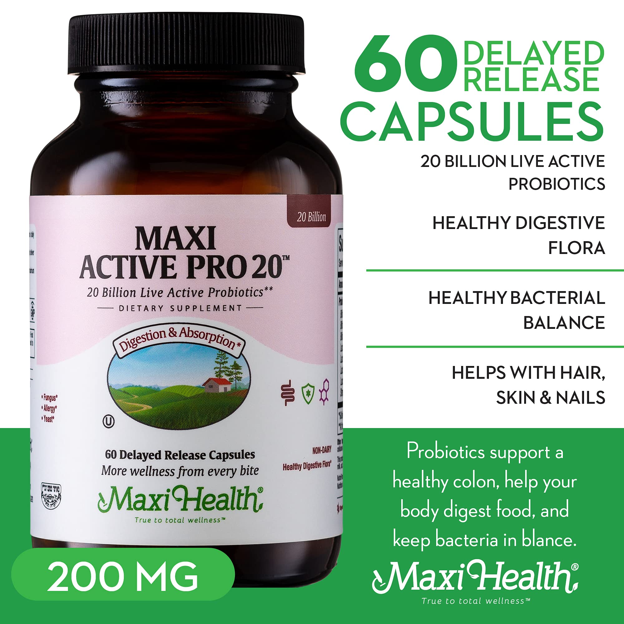 Maxi Health Probiotics liberación diferida para llegar al intestino.