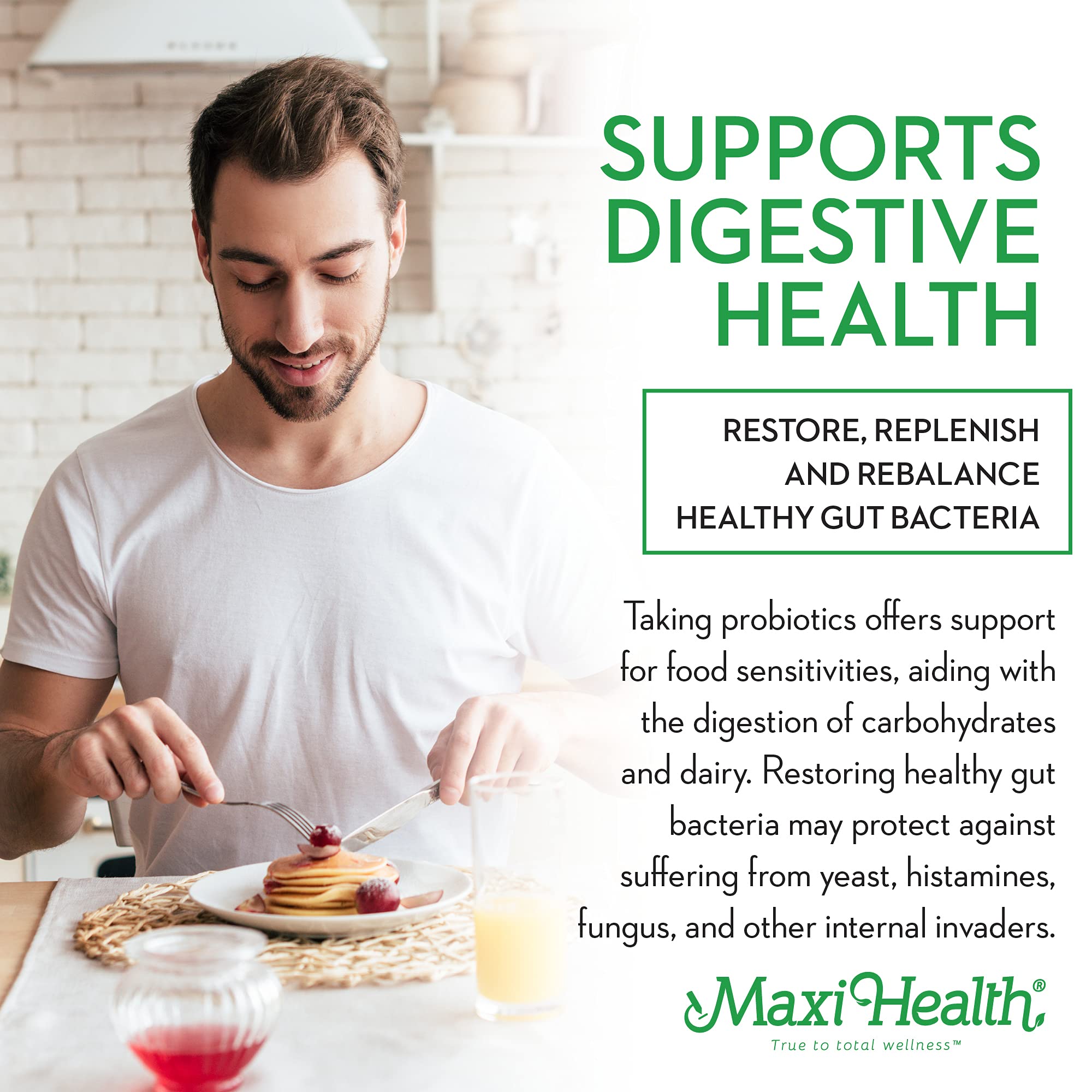 Maxi Health Probiotics sin lácteos, aptos para dietas libres de lactosa.