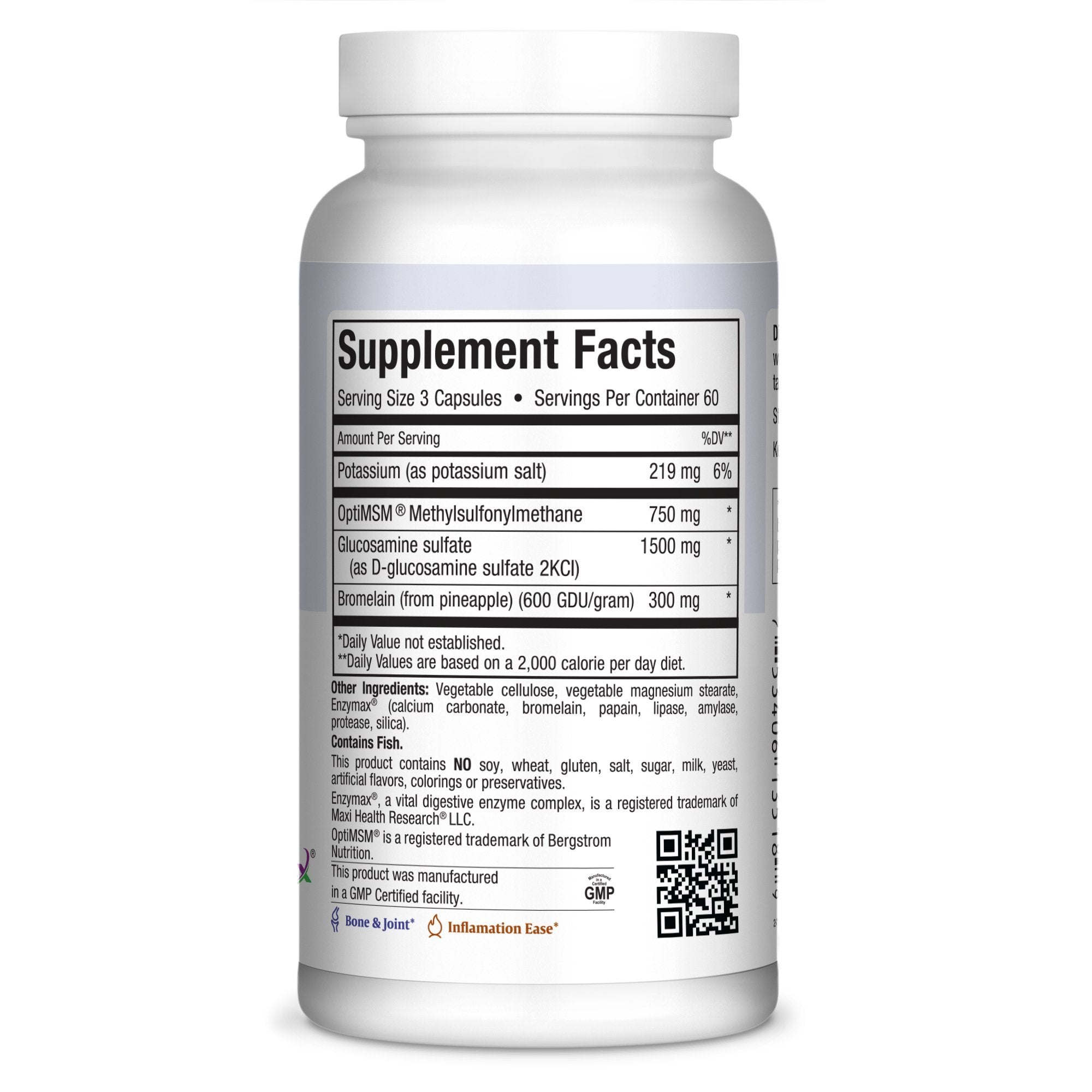 Etiqueta de Maxi Health Super Glucosamine Complex mostrando ingredientes clave para articulaciones.