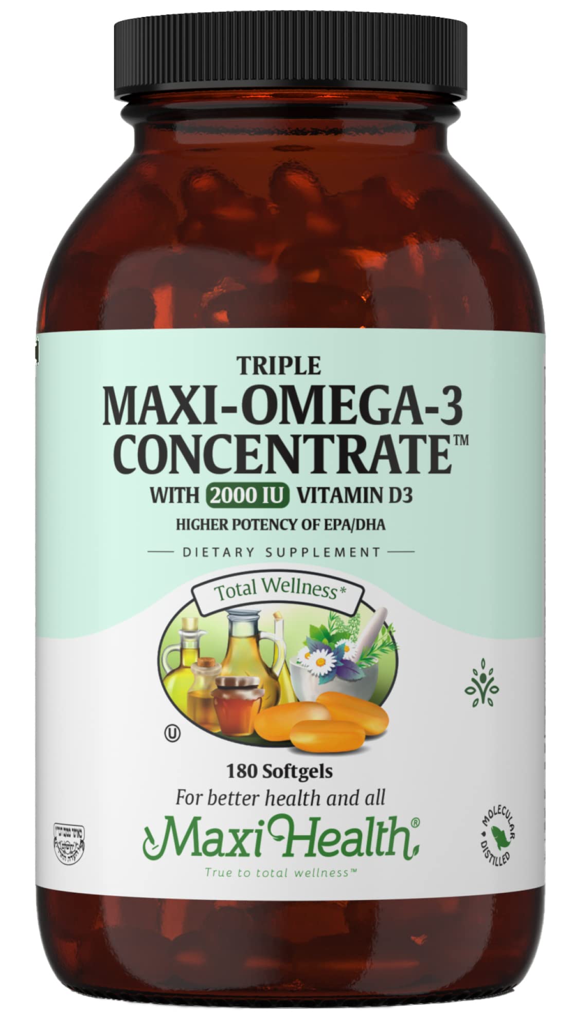 Botella Maxi Health Triple Omega 3 para apoyar corazón y cerebro
