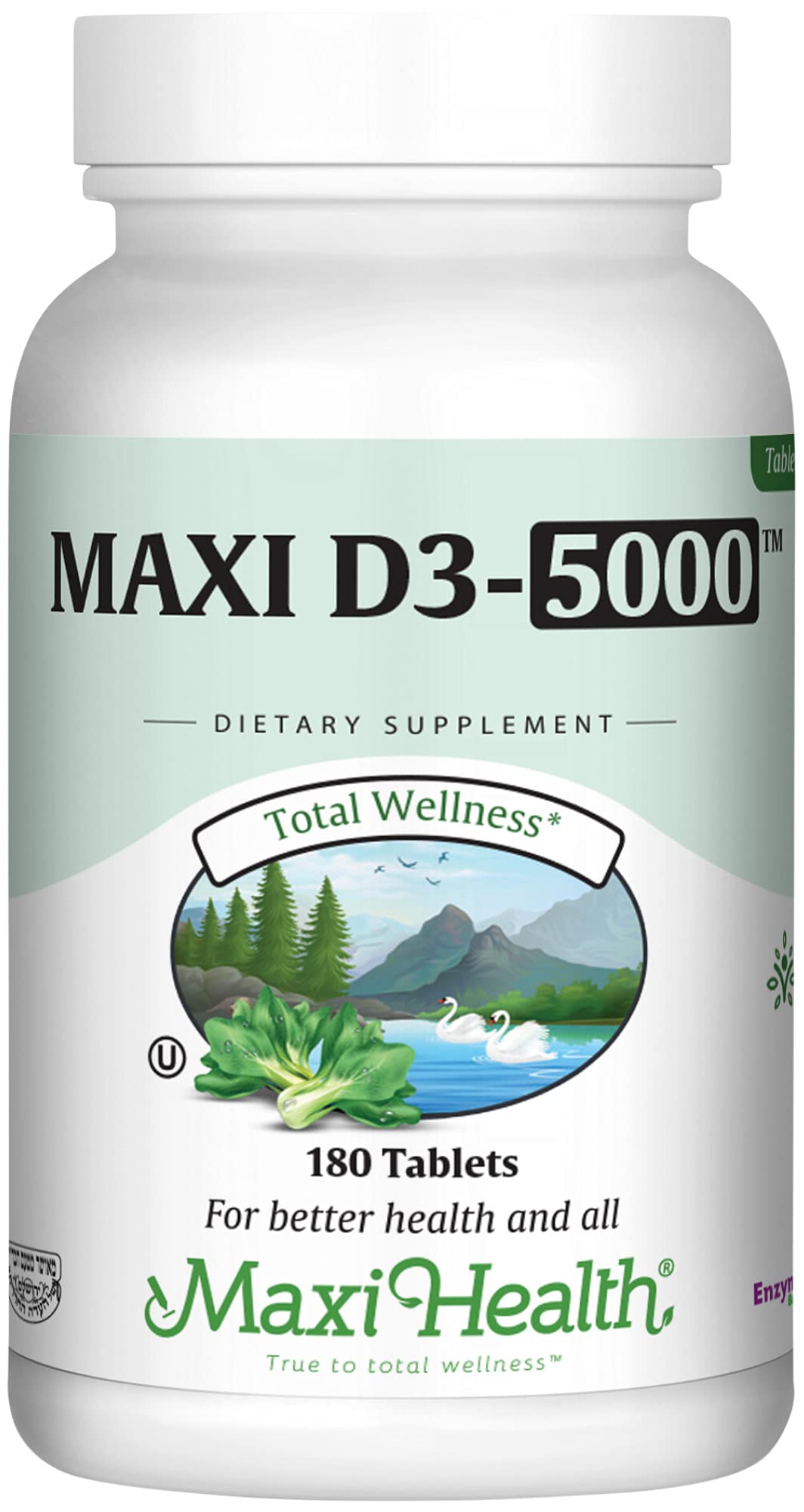 Maxi Health Vitamin D3 5000 IU, tabletas para huesos fuertes y respaldo inmunológico.