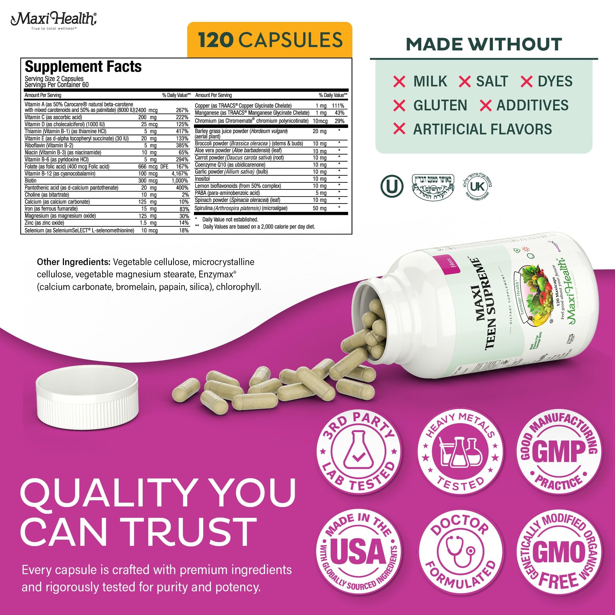 Maxi Health vitaminas adolescentes, piel, cabello y uñas sanos