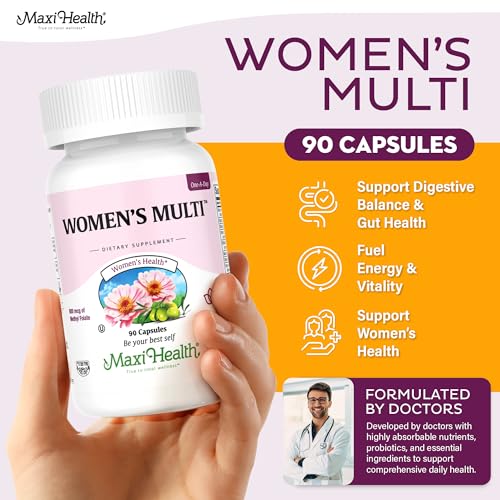 Capsulas dentro de la botella Maxi Health, suplemento para mujeres