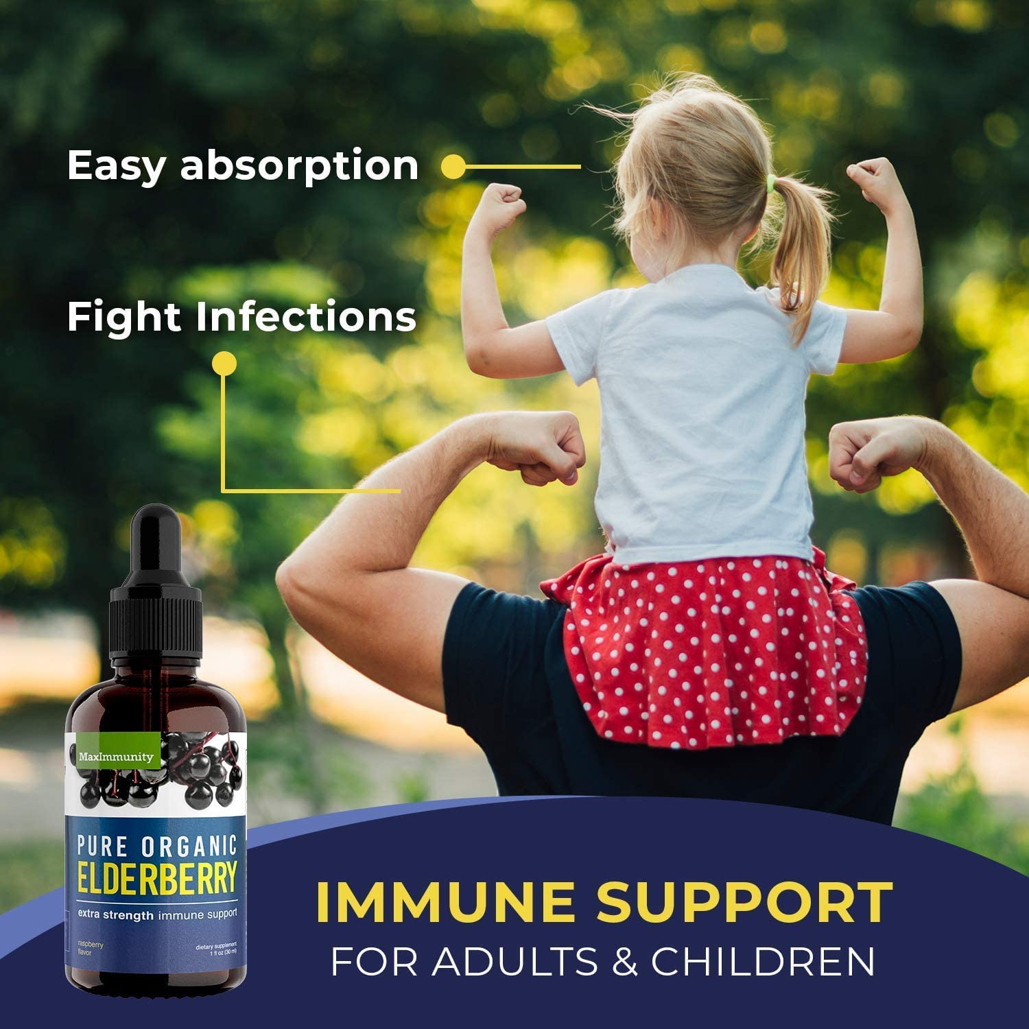 Gotas de MaxImmunity elderberry vertido suave para dosificación precisa