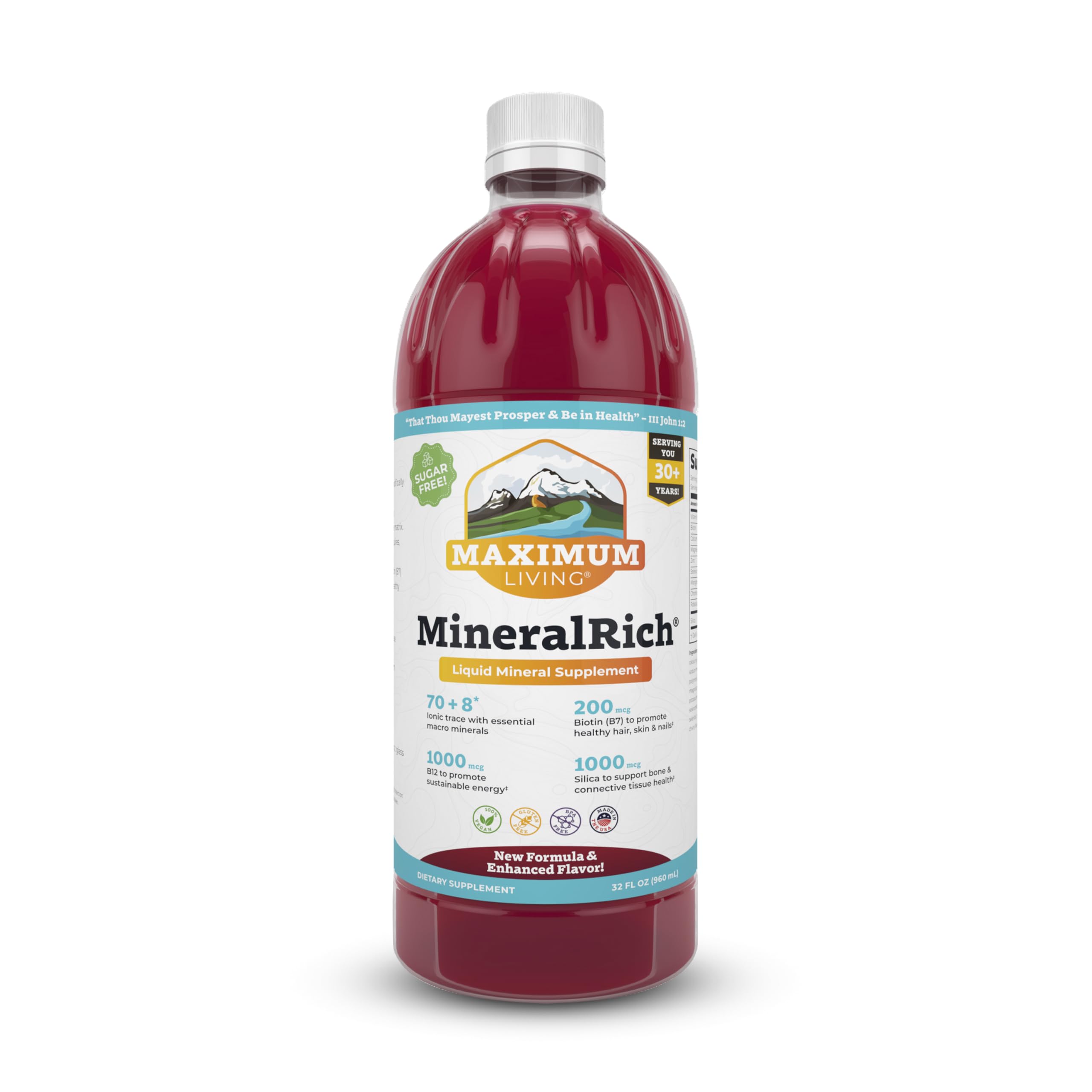 Maximum Living MineralRich vertido desde la botella para energía diaria