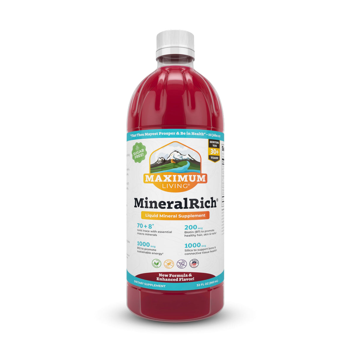 Maximum Living MineralRich vertido desde la botella para energía diaria