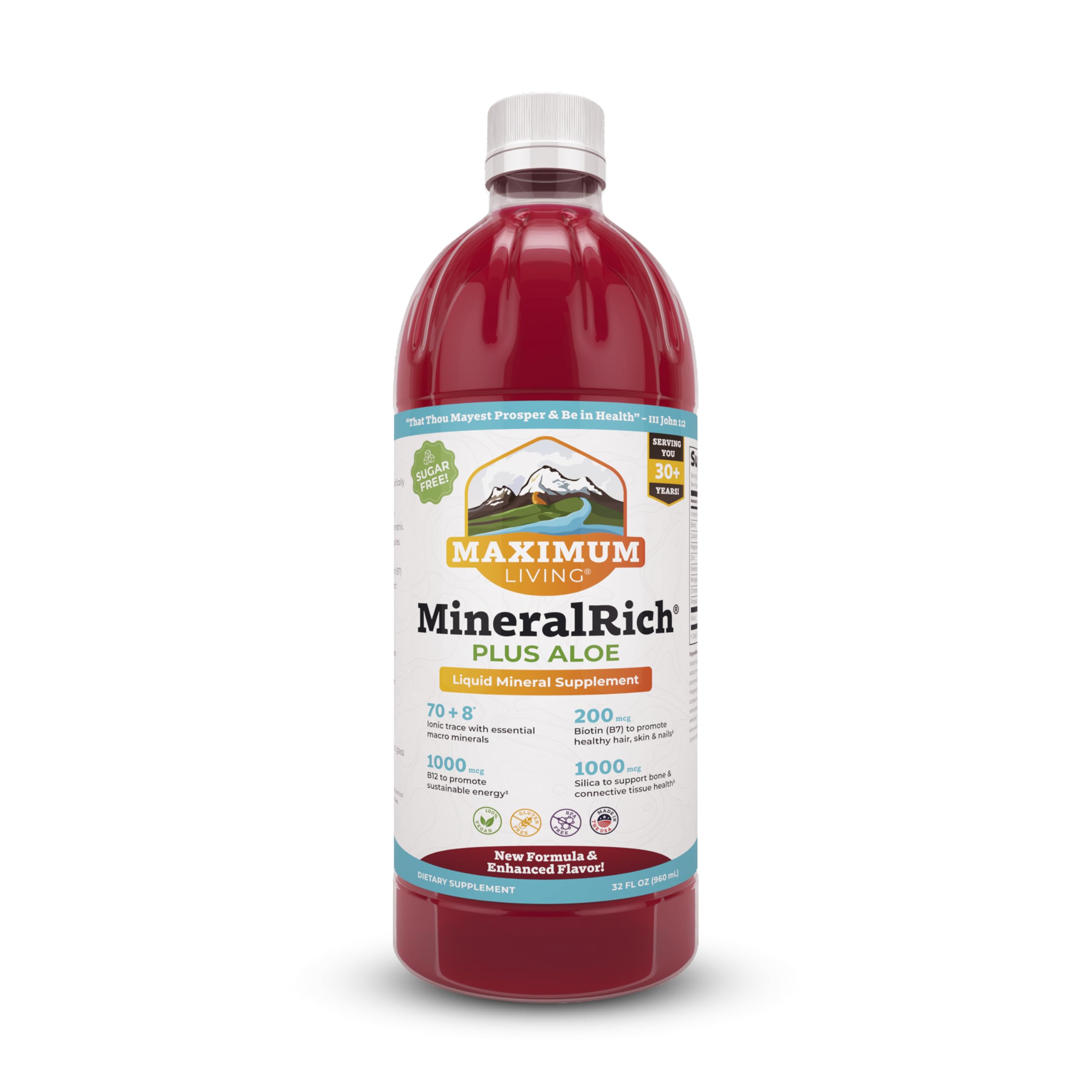 Maximum Living MineralRich botella del suplemento líquido lista para tomar, lista para el día
