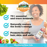 Maximum Living MineralRich etiqueta de la botella mostrando la fórmula premium