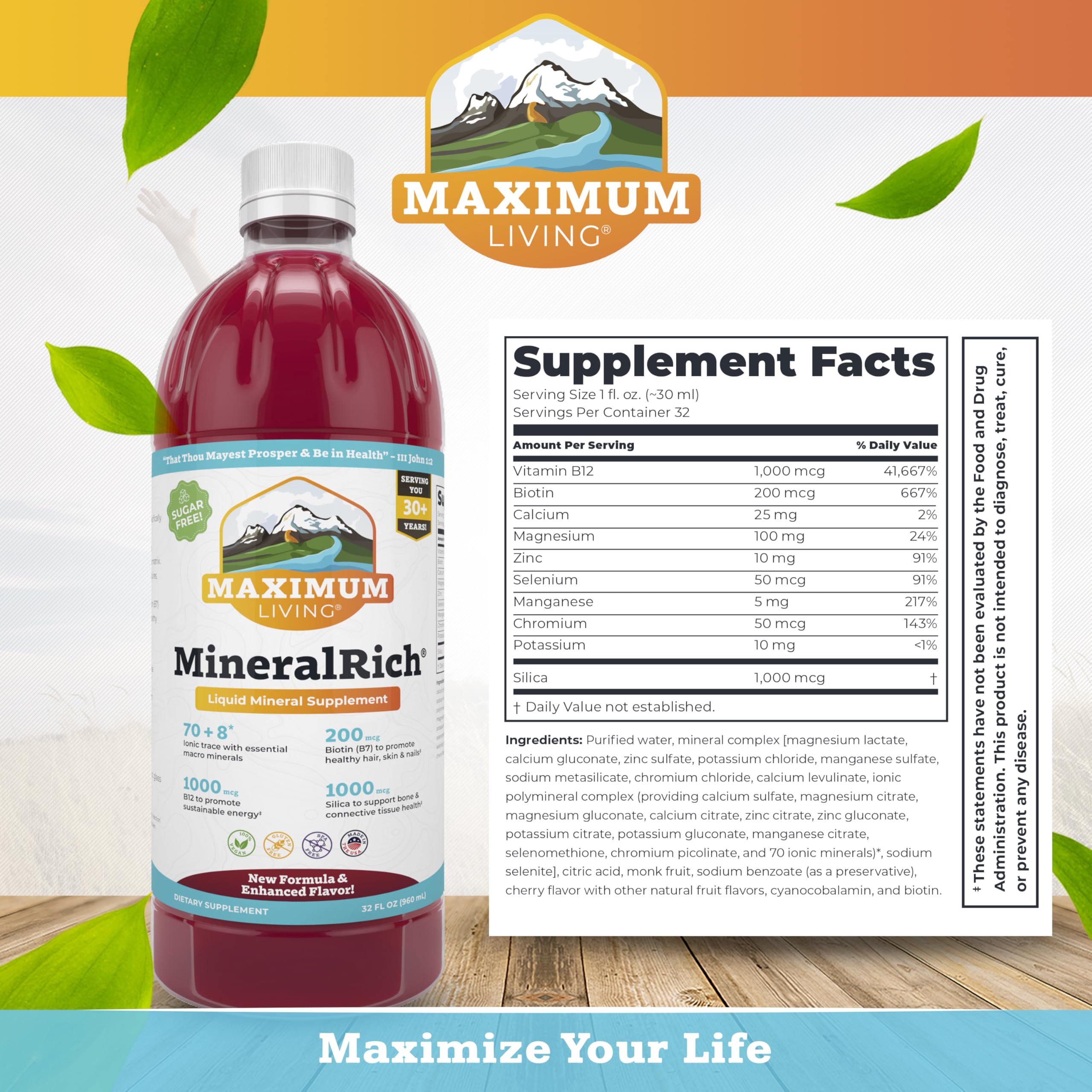 Maximum Living MineralRich minerales en primer plano para nutrición
