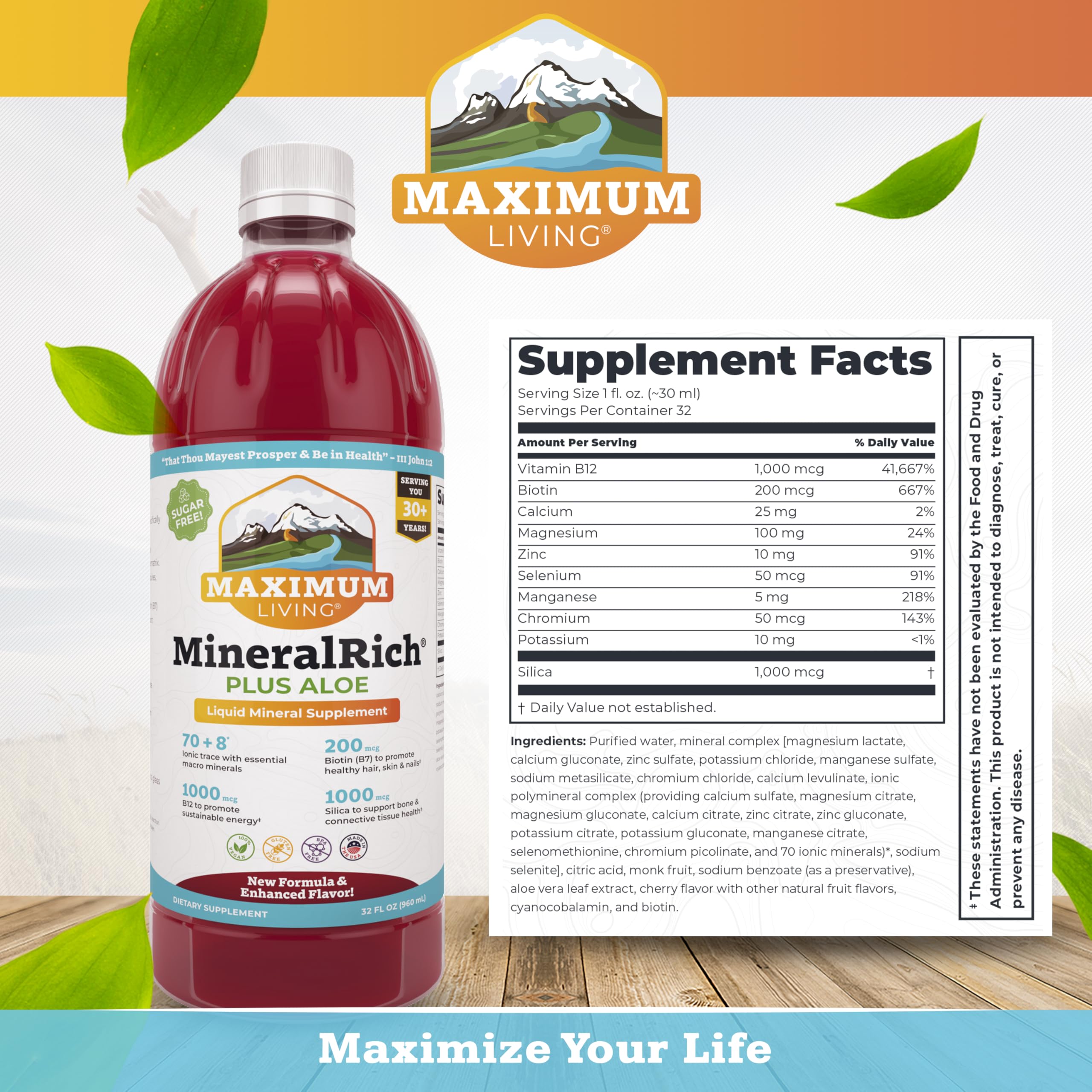 Maximum Living MineralRich licuado de vitaminas y minerales para uso diario