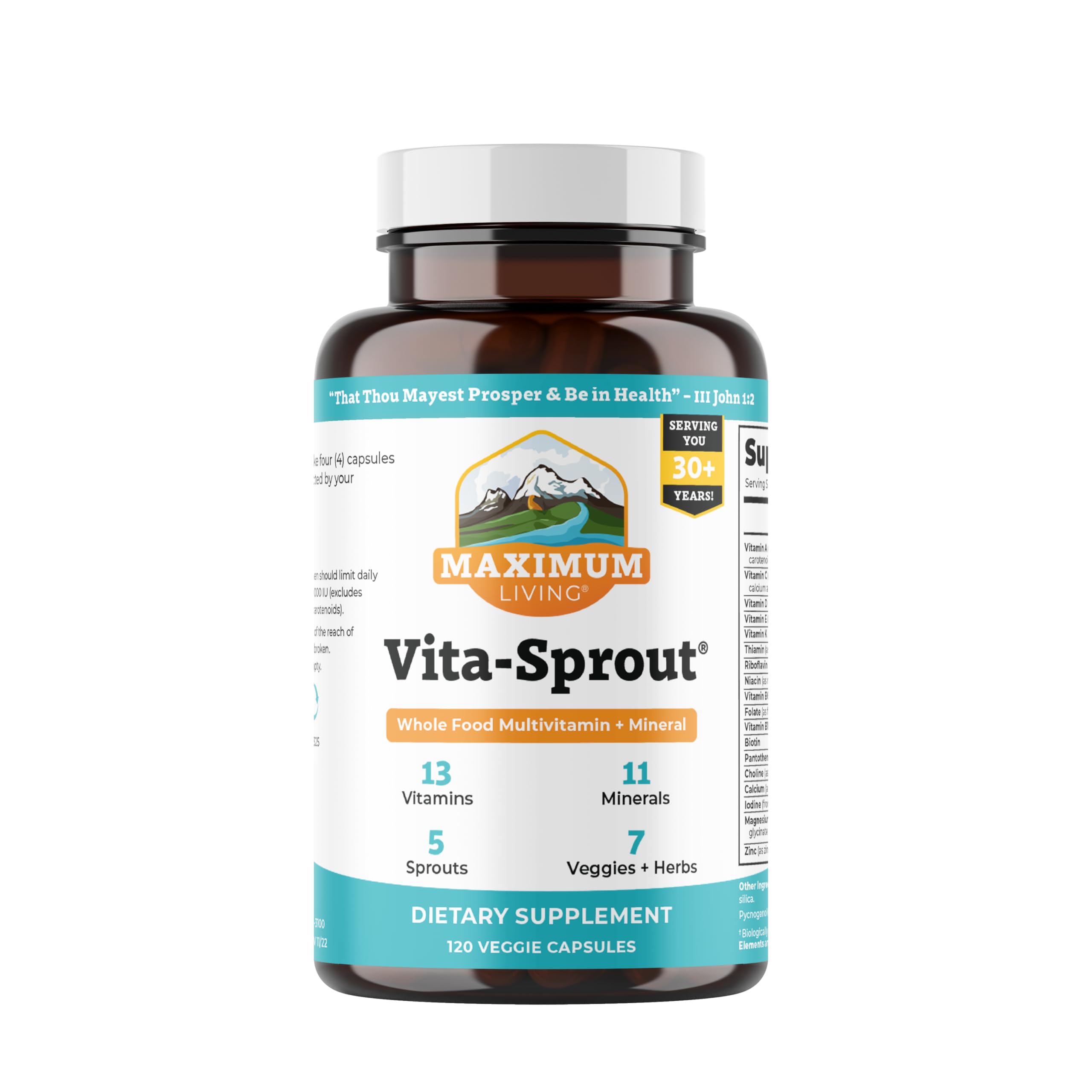 Cápsulas Vita-Sprout de Maximum Living para apoyo nutricional diario.