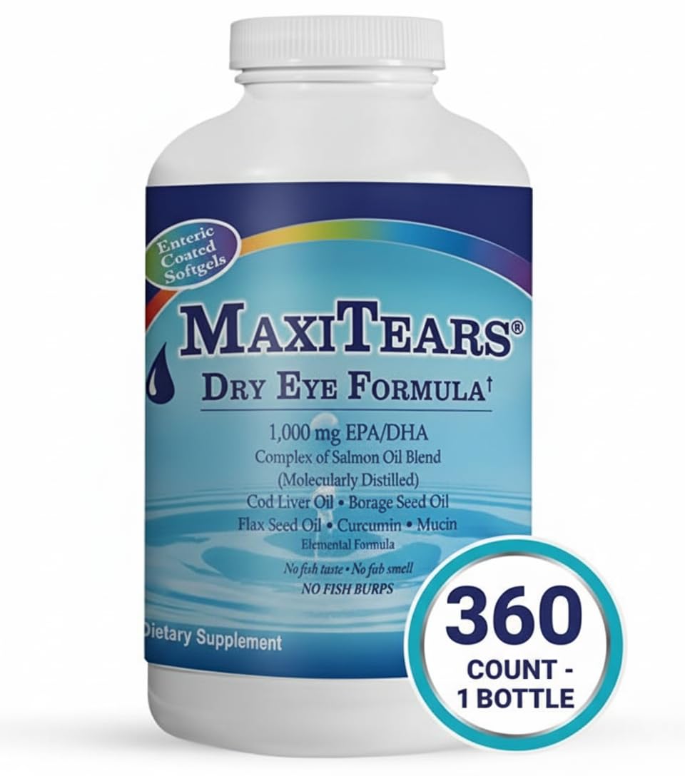 MaxiTears Omega-3 en cápsulas suaves para nutrición ocular continua.