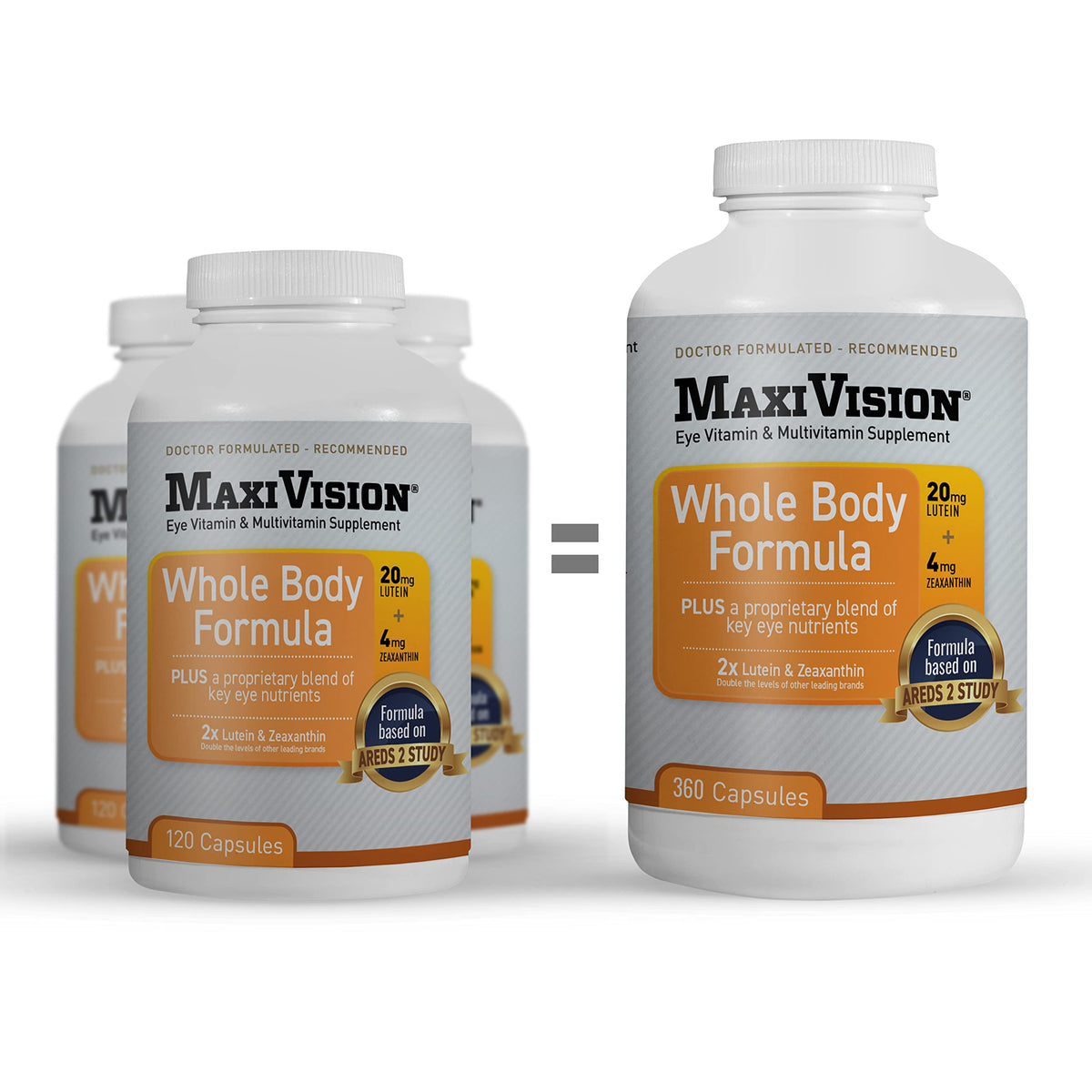 MaxiVision AREDS 2: botella para apoyo ocular diario.