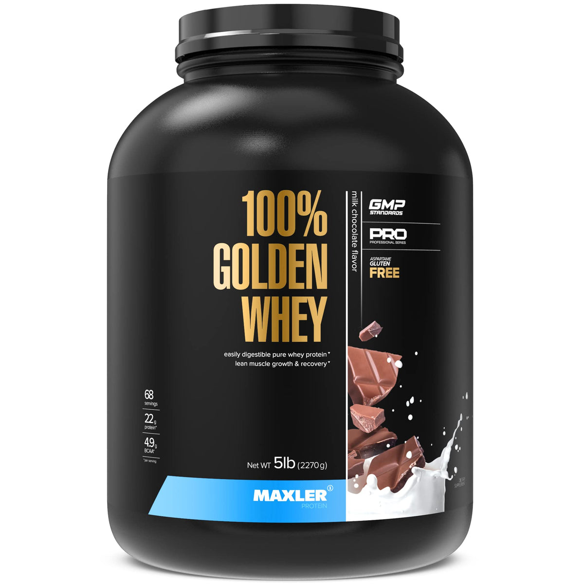 Maxler 100% Golden Whey en bote, proteína concentrada para recuperación muscular.