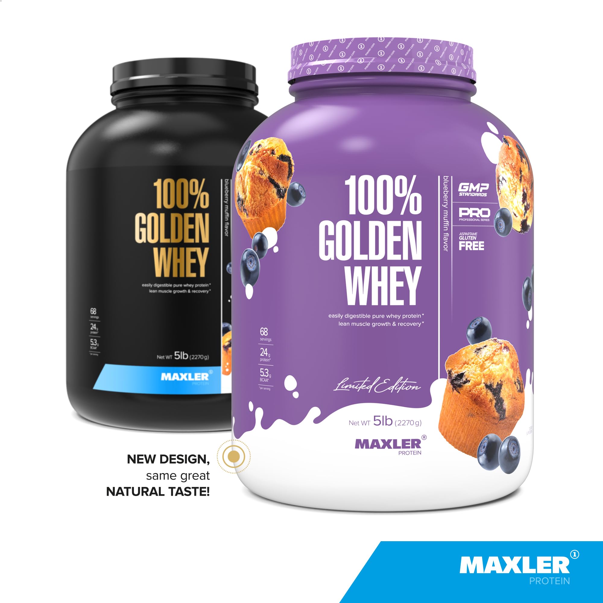 Maxler 100% Golden Whey, etiqueta nutricional clara, porciones y valores para planificar entrenamientos.