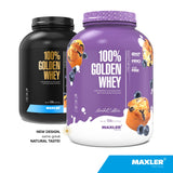 Maxler 100% Golden Whey, etiqueta nutricional clara, porciones y valores para planificar entrenamientos.