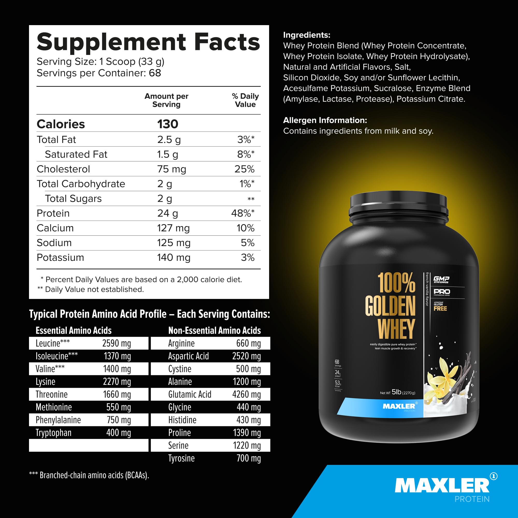 Mezcla Maxler 100% Golden Whey con leche para consumo diario.