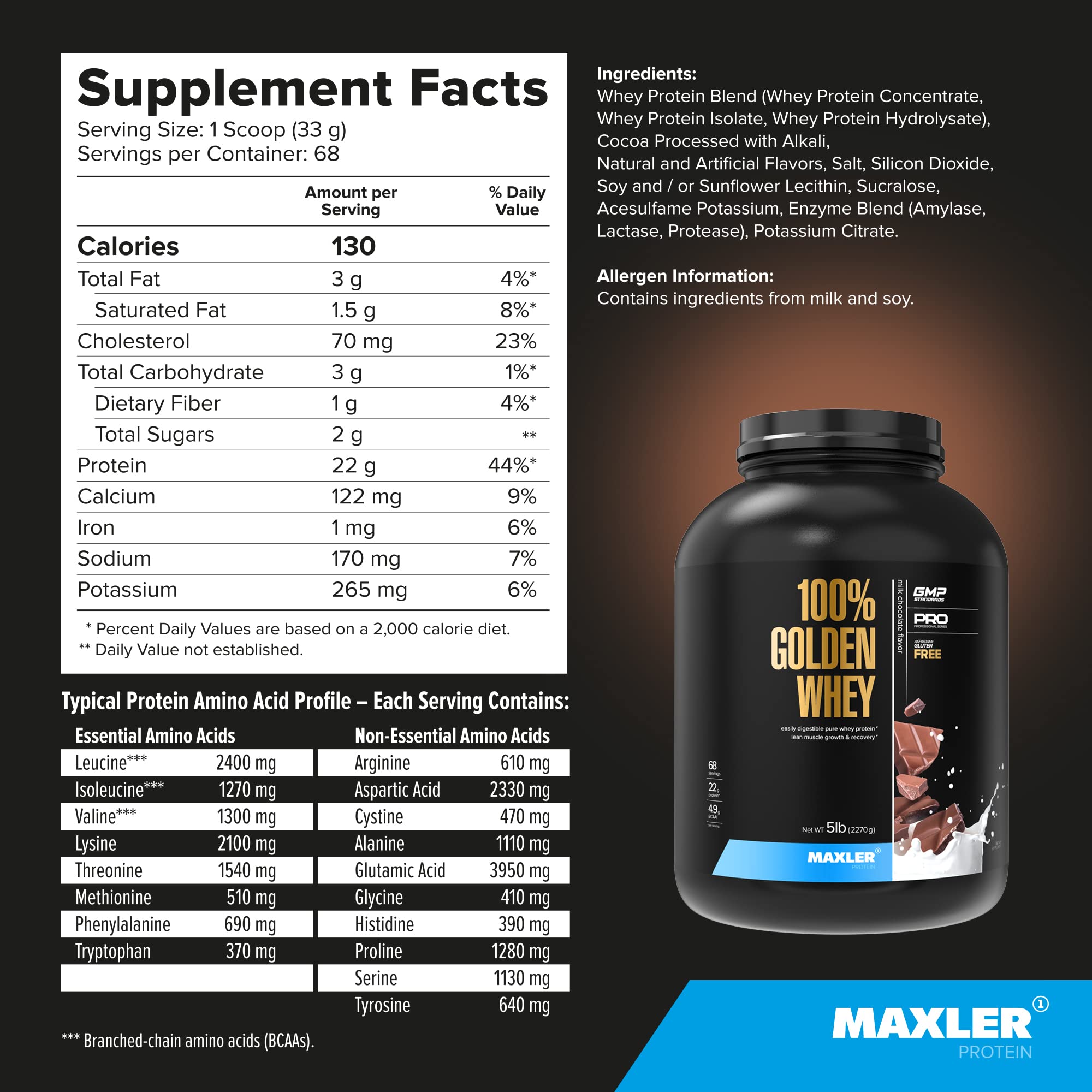 Maxler 100% Golden Whey textura suave y rápida disolución.