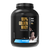 Maxler proteína de suero dorada en presentación, perfecto para entrenamientos y batidos.