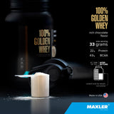 Mezcla en vaso con Maxler 100% Golden Whey sabor chocolate.