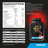 Tabla nutricional clara de Maxler proteína de suero para planificar ingestas.
