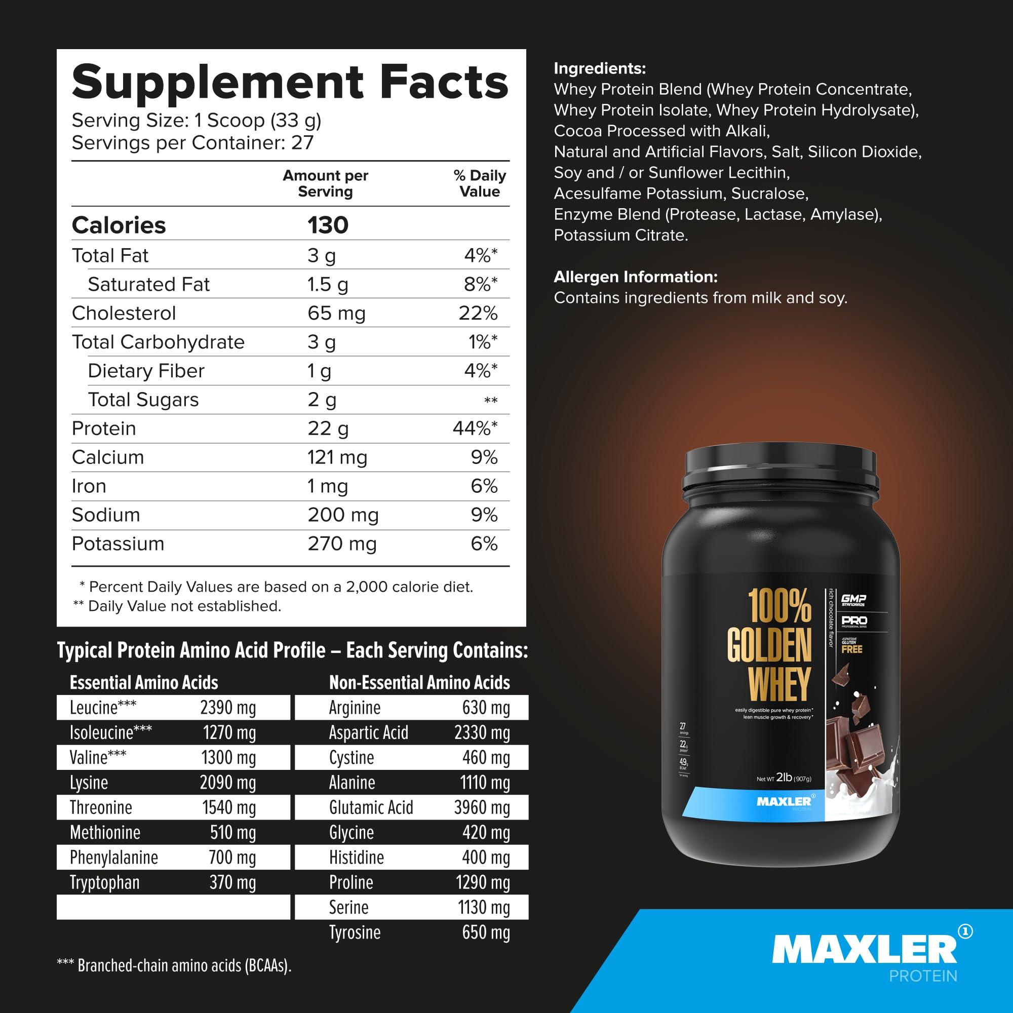 Maxler proteína de suero dorado elaborado en EE.UU. con normas GMP.