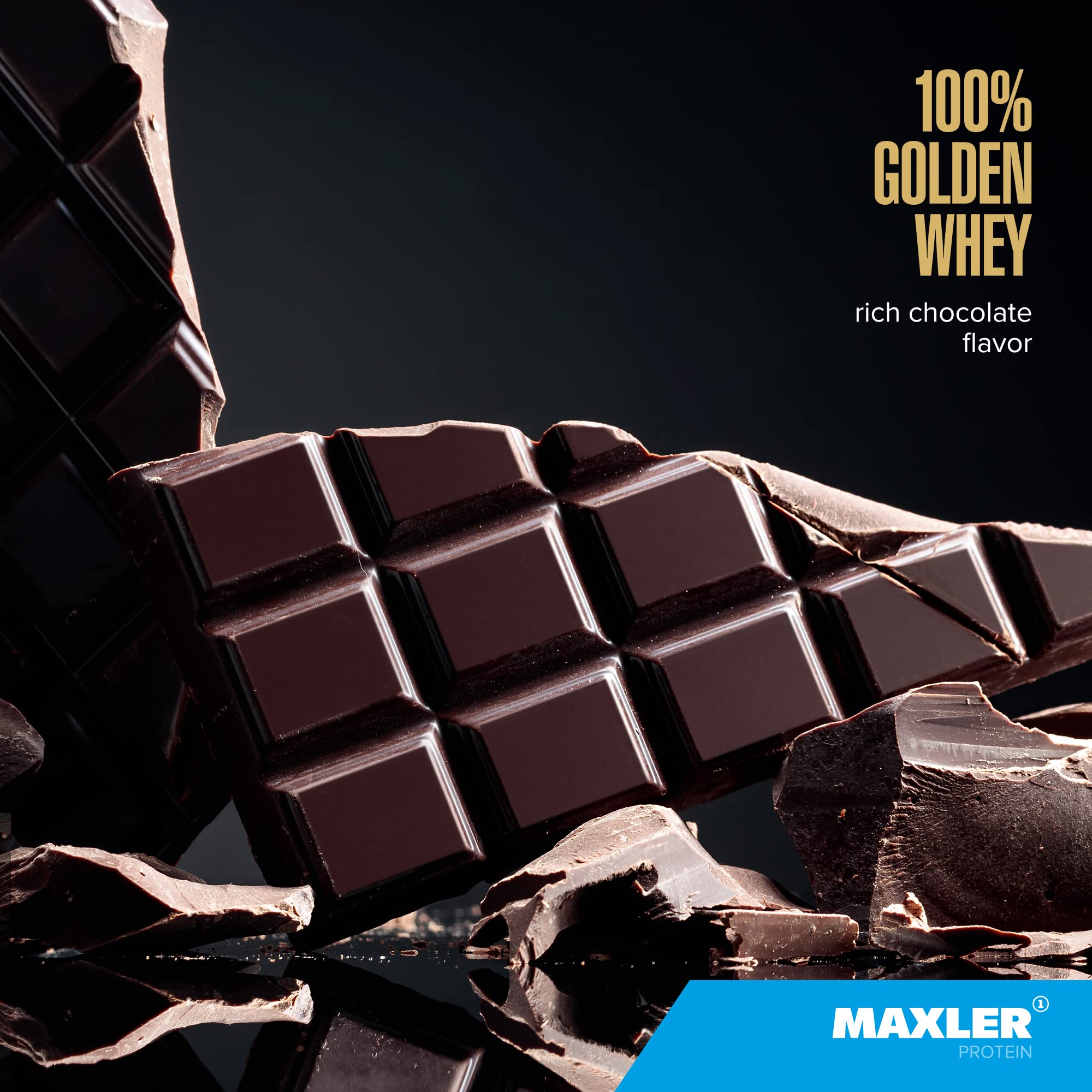 Maxler proteína de suero dorado mezcla sin grumos con leche o agua.