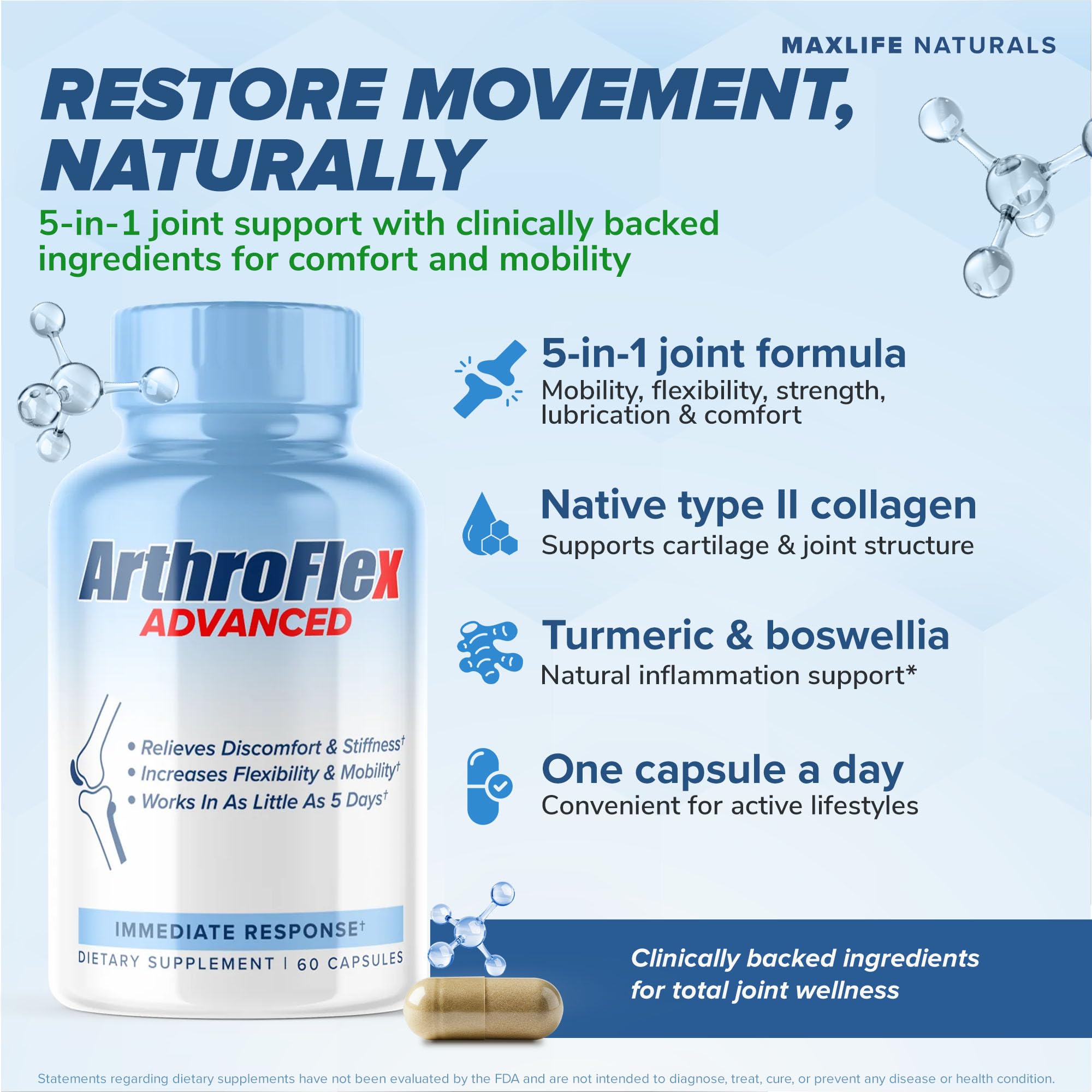 MAXLIFE NATURALS ArthroFlex bote en mano, facilidad de uso diario.