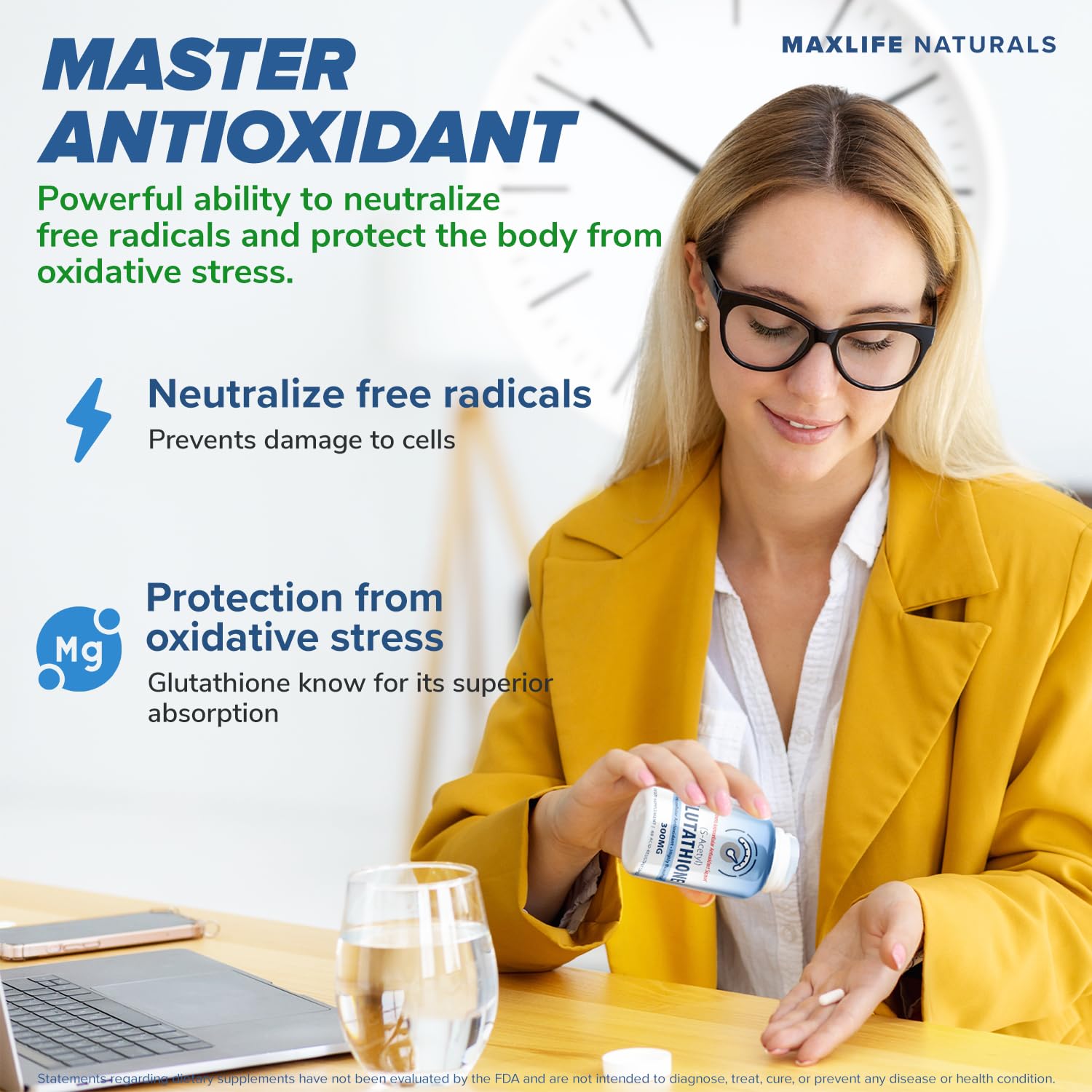 Etiqueta del producto MAXLIFE NATURALS con fórmula acetilada para defensa celular.