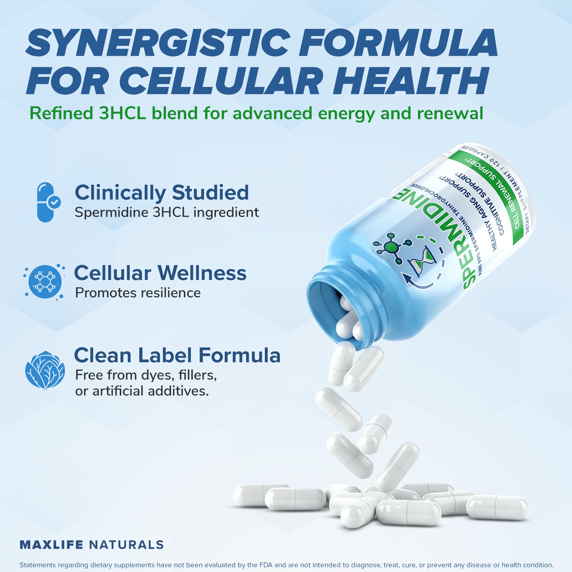 MAXLIFE NATURALS Spermidina 3HCL caja externa: empaque seguro y práctico